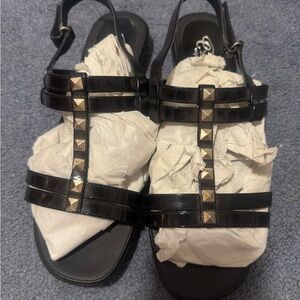 Easy Spirit Black Sandals with Gold Studs